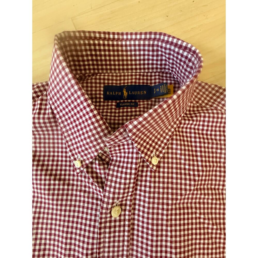 Polo Ralph Lauren Men's button-down shirt classic burgundy/red/white gingham S - Picture 6 of 13